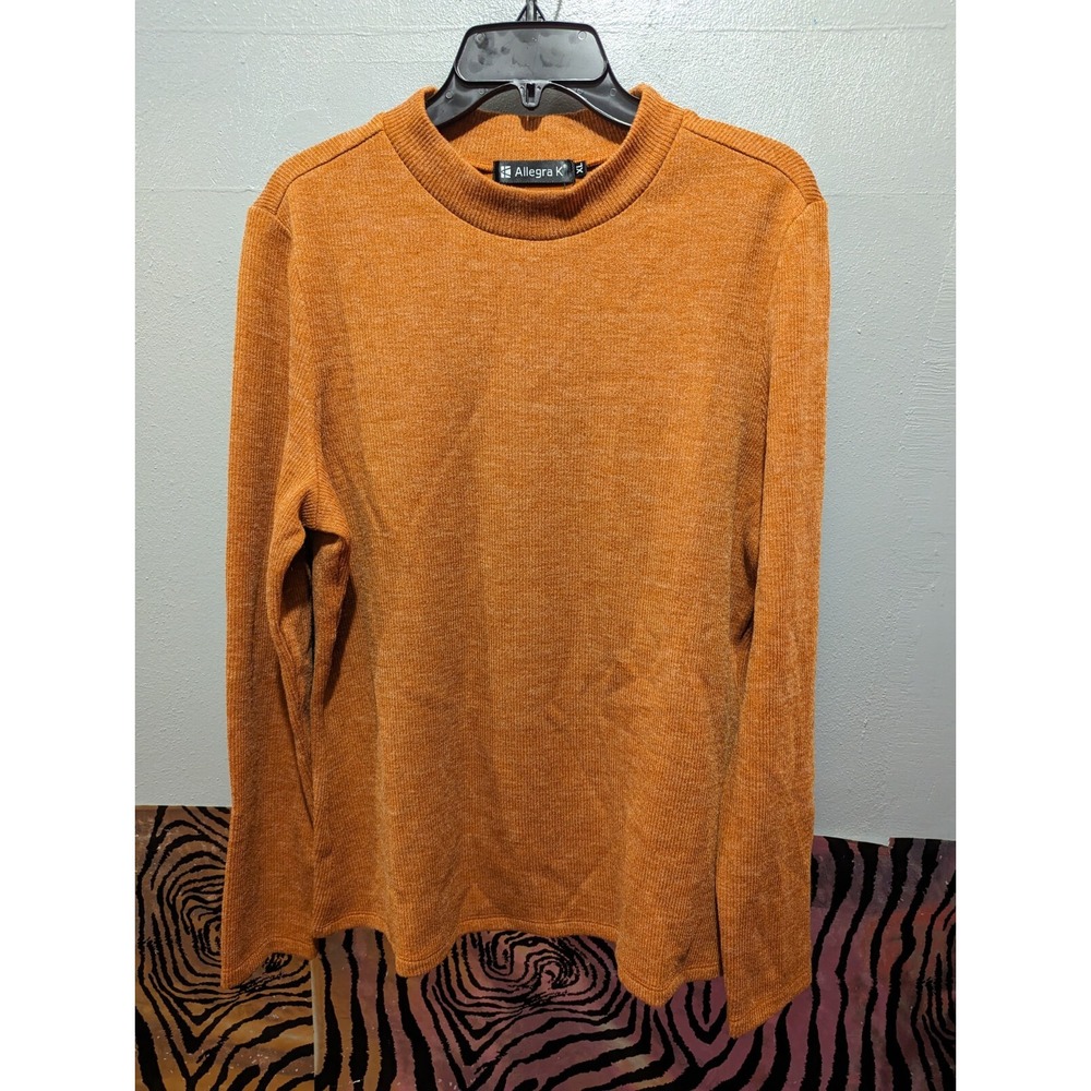 Allegra K womens XL long sleeve ribbed brown sweater shirt top‎ NWT